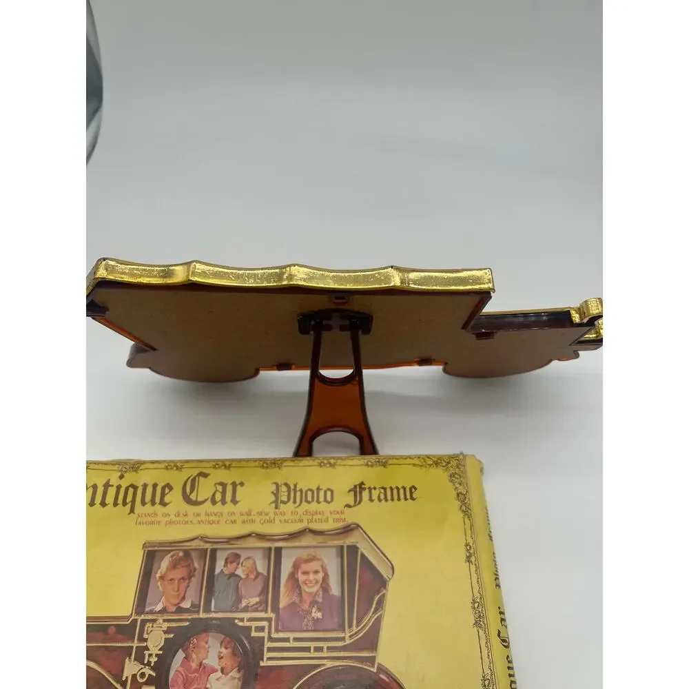 Vintage Antique Car Photo Frame 6 Opening Gold Tone Hong Kong w/ Original Box